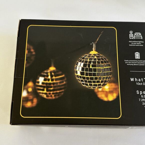 Disco Ball String Lights 10 ct. Warm White 8.5ft. Battery Powered - Picture 7 of 9